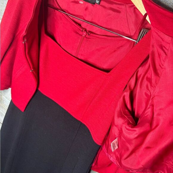 Rickie Freeman Teri Jon 6 100% wool red black skirt jacket 2 piece set career - Picture 4 of 7